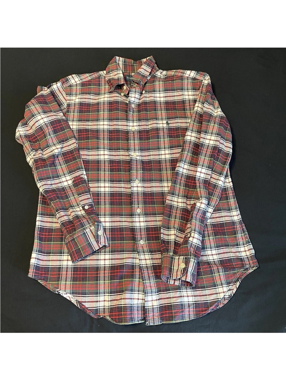 POLO RALPH LAUREN red, green, and white plaid cotton Pajama SHIRT SIZE Medium